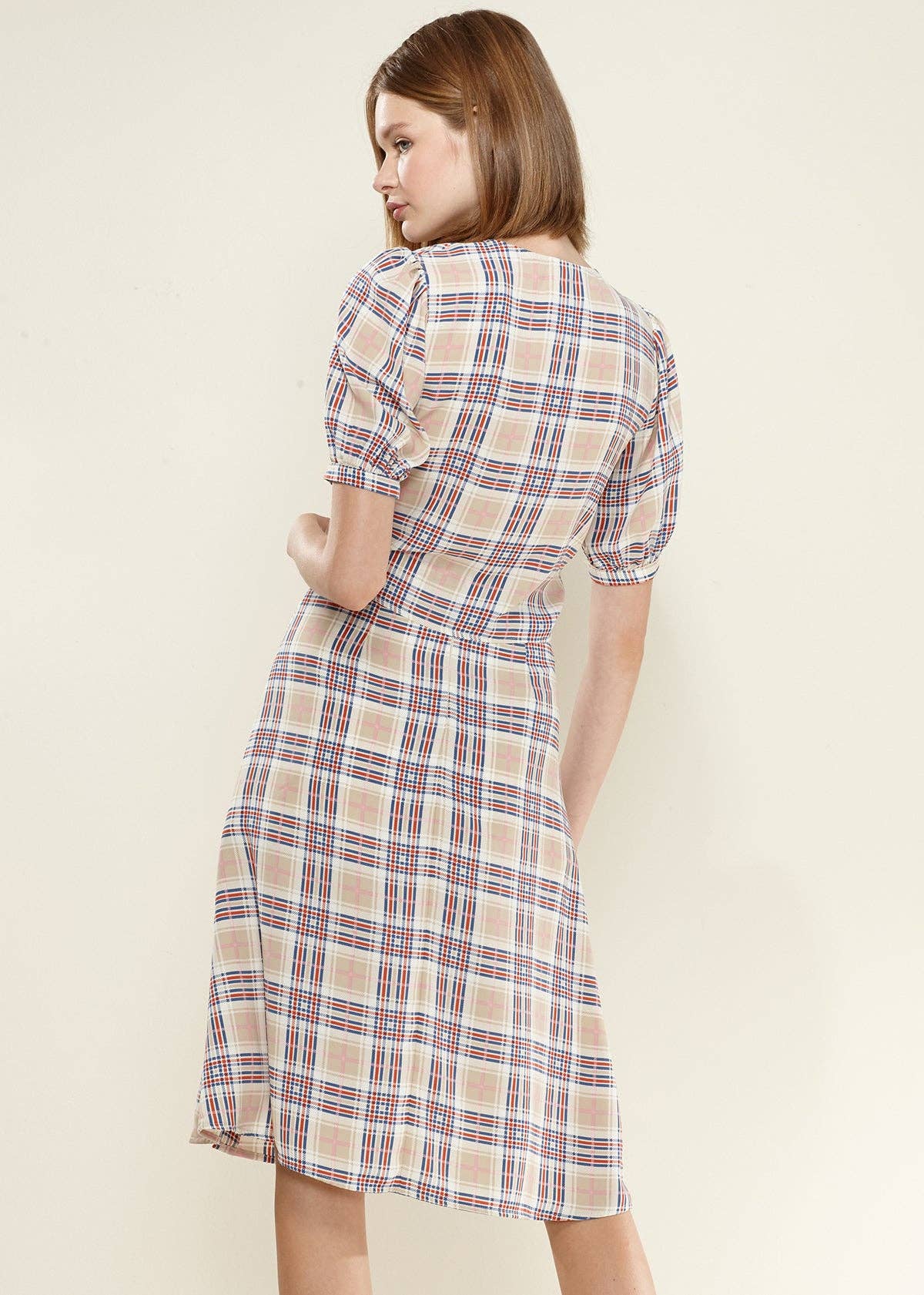 Nurode's Multi Check Front Tie Hem Blouse