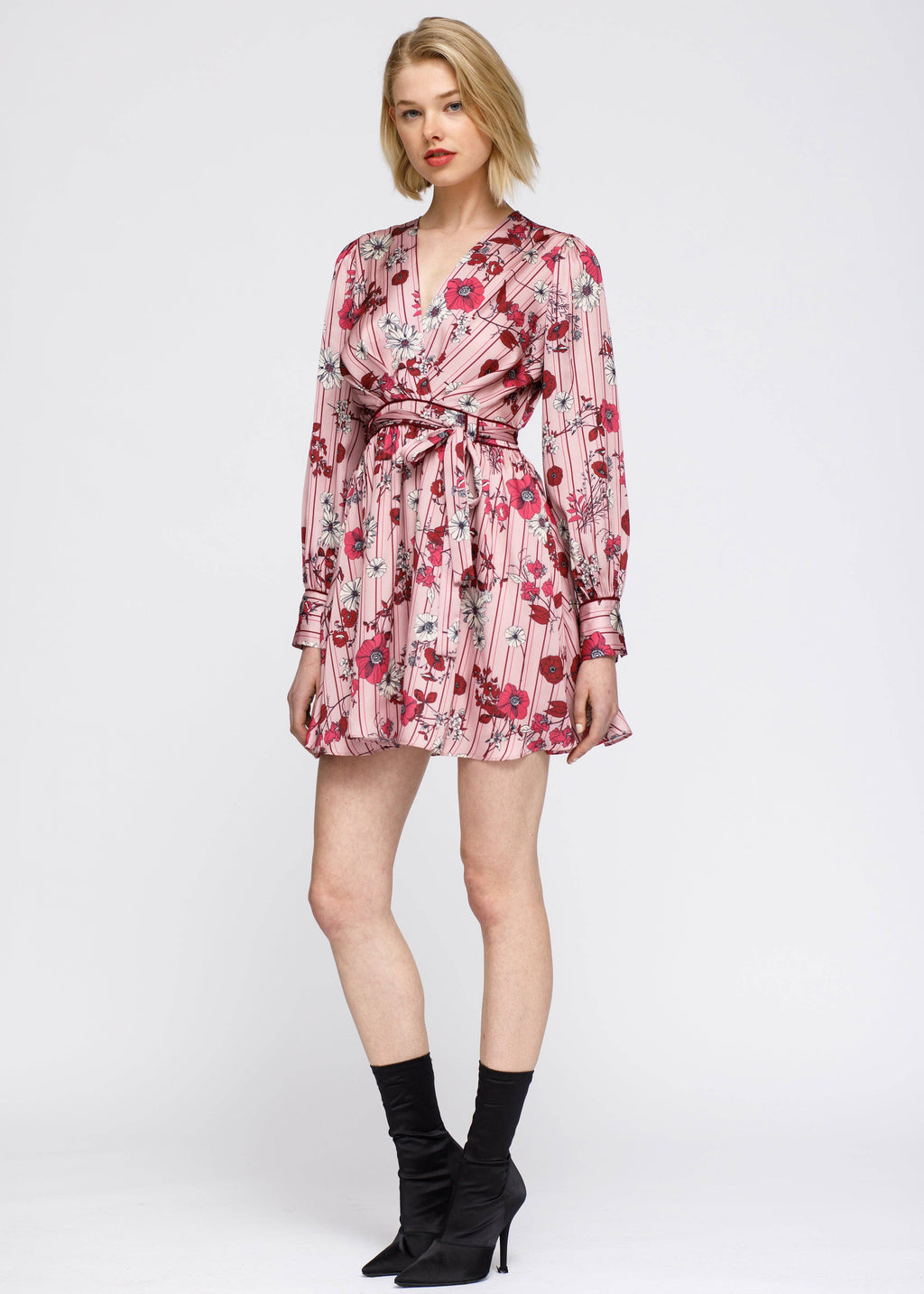 Nurode's Pajama floral Satin Wrap Front Flared Dress