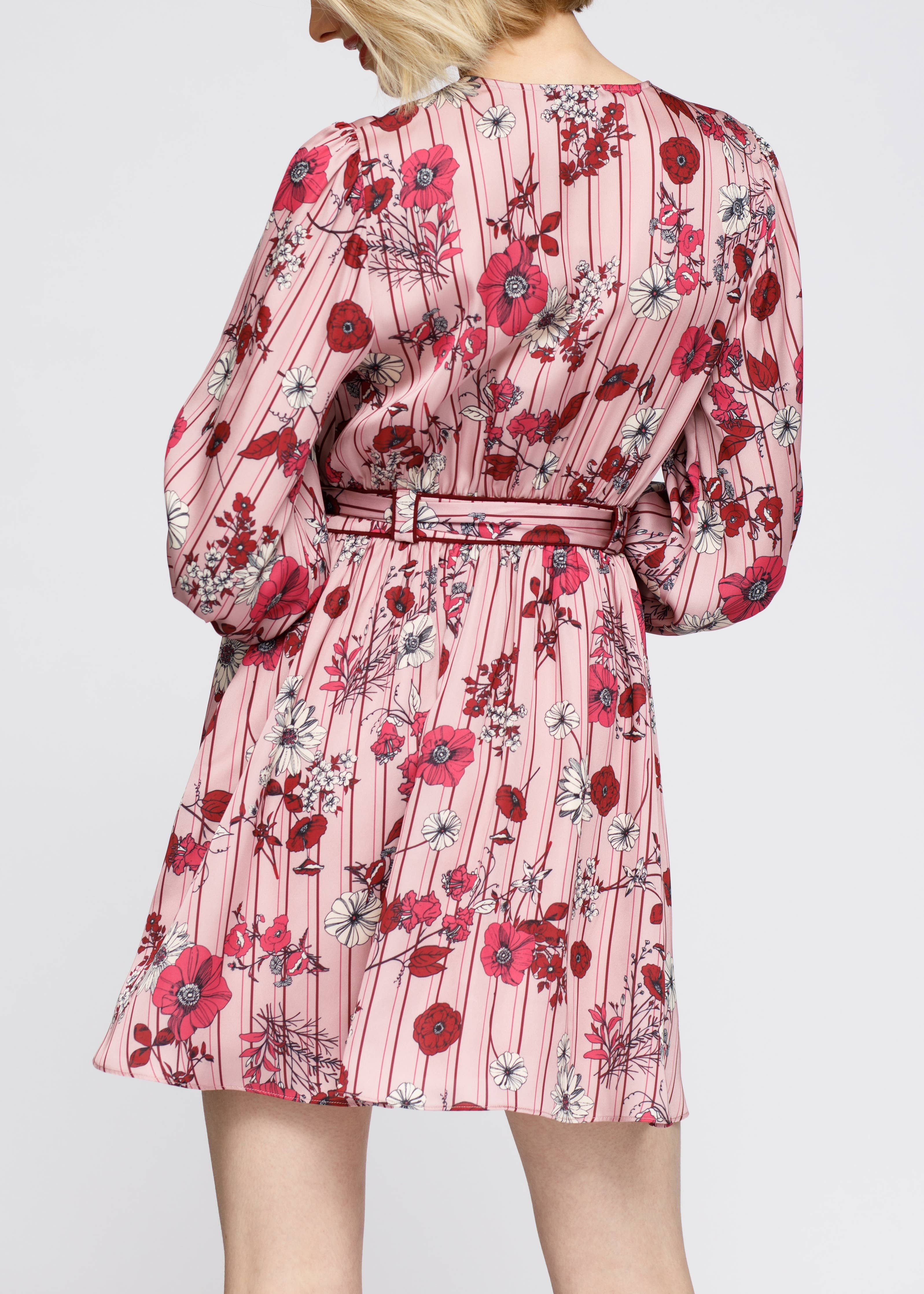 Nurode's Pajama floral Satin Wrap Front Flared Dress