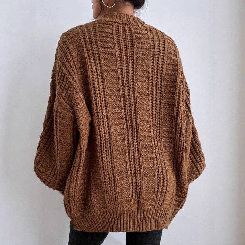 Solid Color Loose Knit Cardigan Sweater