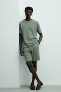 Men's Short Sleeve Textured T-Shirt & Short Set (Green)
