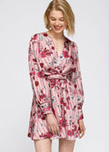 Nurode's Pajama floral Satin Wrap Front Flared Dress