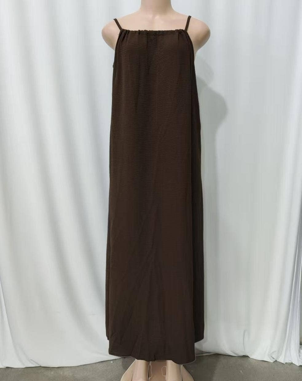 Solid Strap Backless Sundress Loose Maxi Beach Dress
