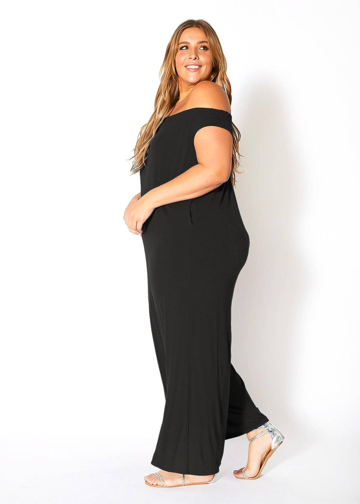 Bellatrix Plus Size Off Shoulder Wide Leg Jumpsuit