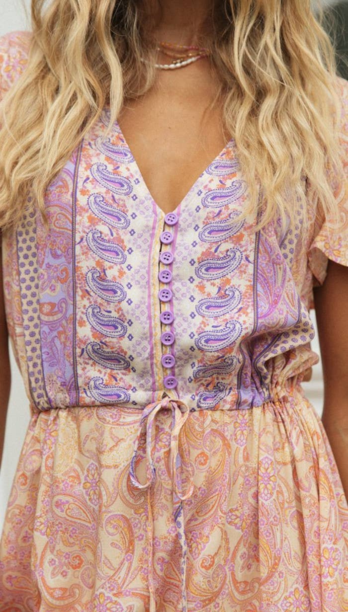 Bohemia Border Print Flutter Sleeve Maxi Dress