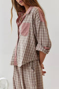 Pink plaid patchwork loose pajama set