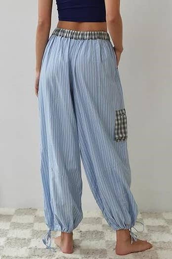 Pink plaid patchwork loose pajama set