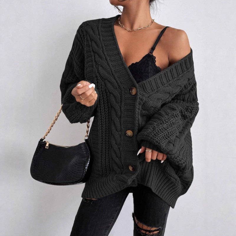 Solid Color Loose Knit Cardigan Sweater