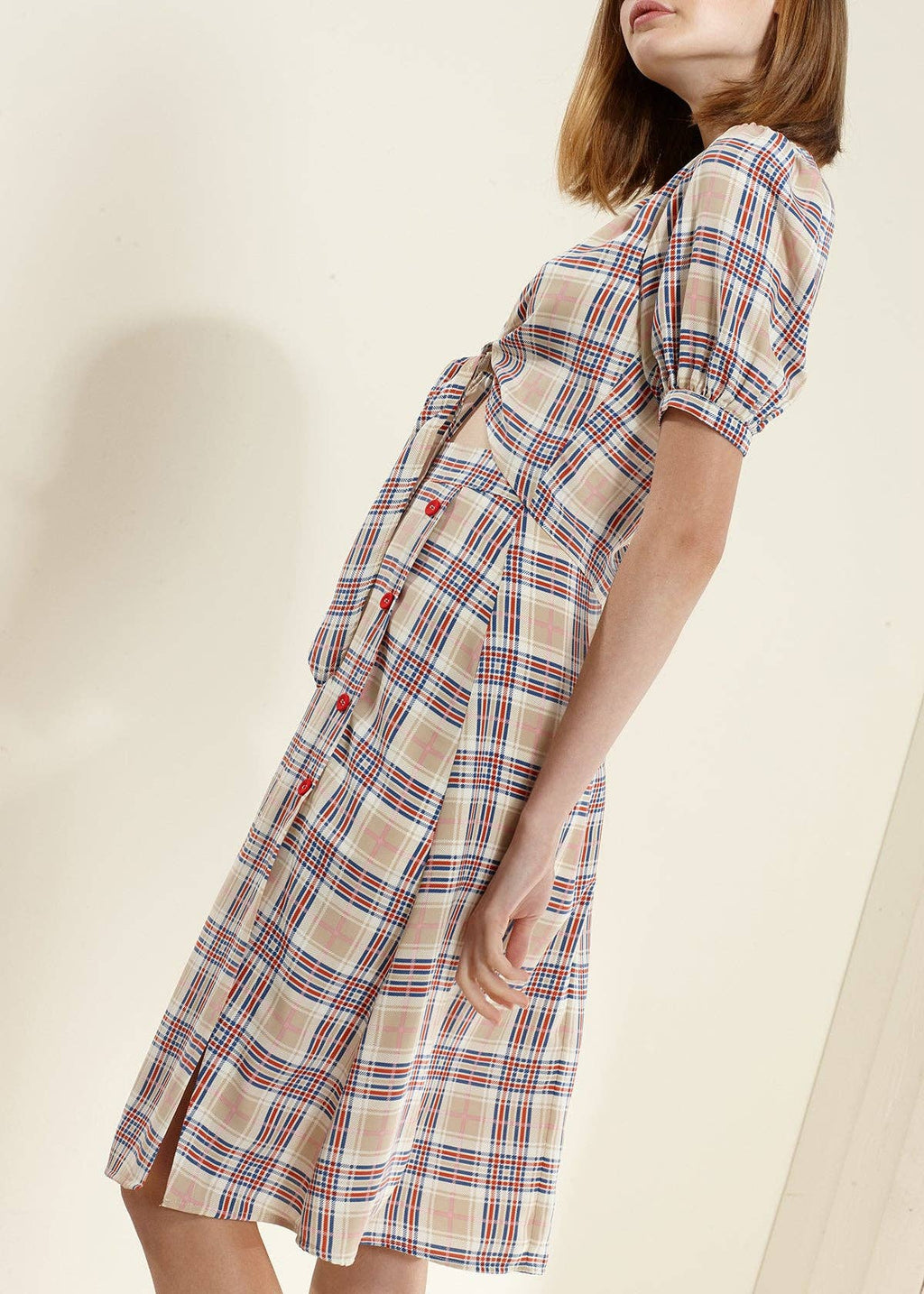 Nurode's Multi Check Button Down Slit Skirt