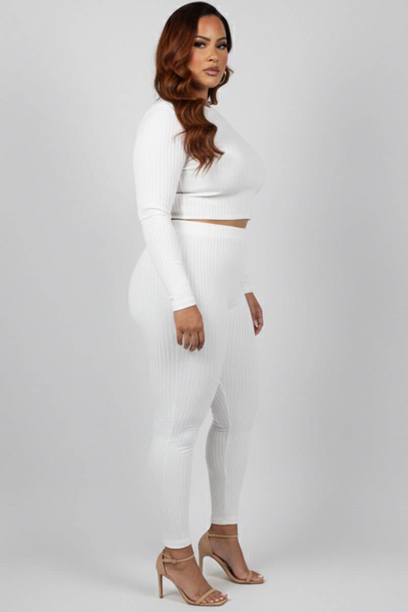 Plus Size Ribbed Mock Neck Long Sleeve Top & Leggings Set
