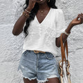 Relaxed Fit Summer Pullover Shirt with V Neck and Detail