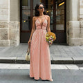 Striped Blend MaxiDress Boho Halter Backless Vacation