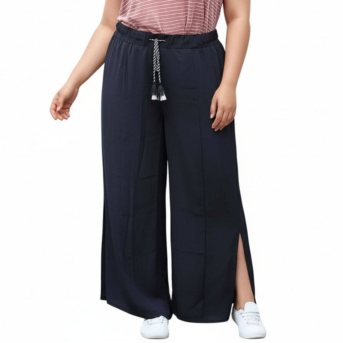 Pleione Plus Size Women's Tassel Drawstring Palazzo Pants