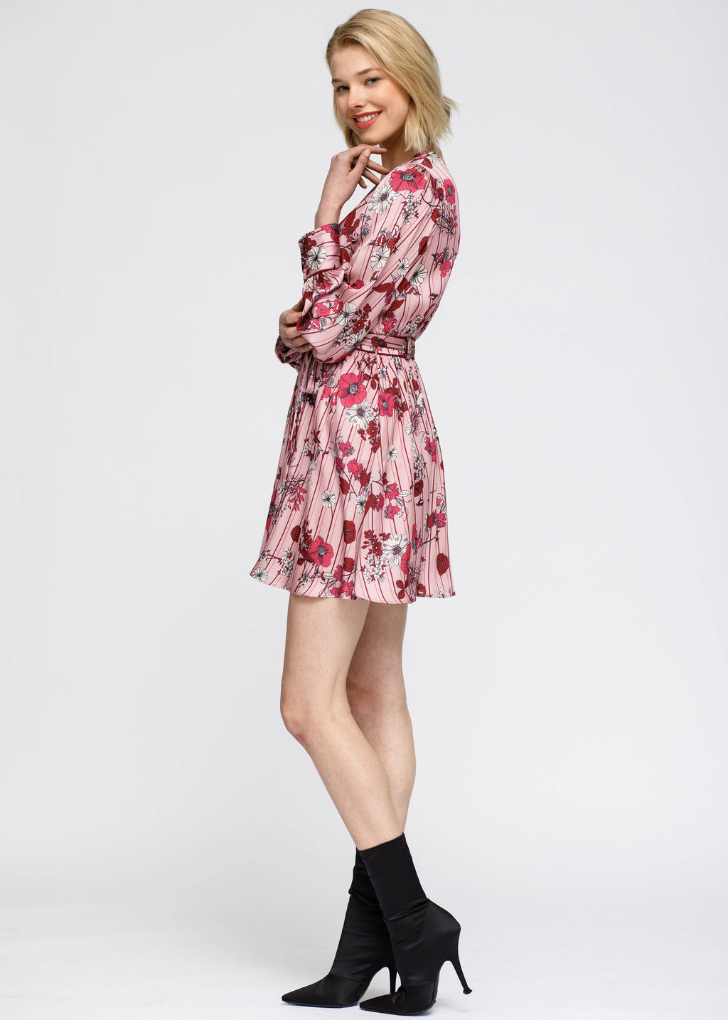 Nurode's Pajama floral Satin Wrap Front Flared Dress