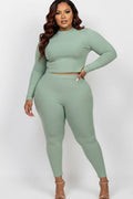 Plus Size Ribbed Mock Neck Long Sleeve Top & Leggings Set
