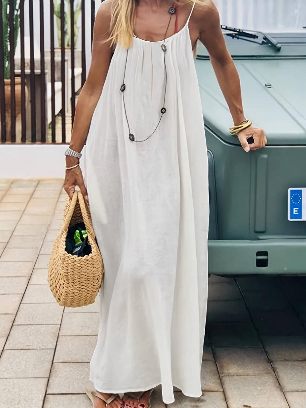 Solid Strap Backless Sundress Loose Maxi Beach Dress