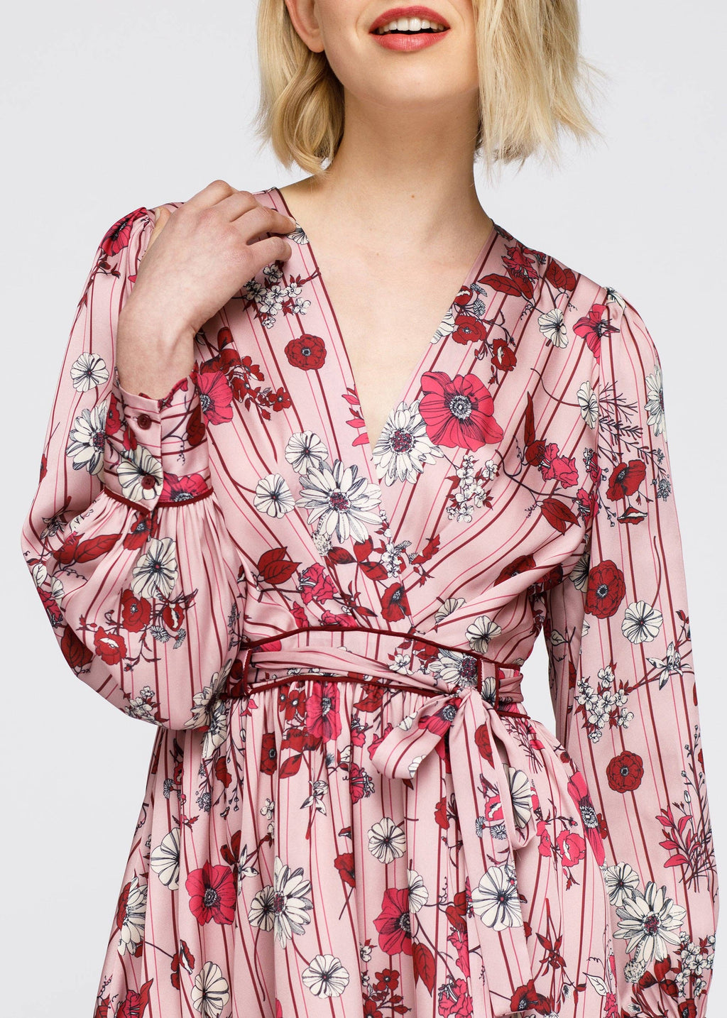 Nurode's Pajama floral Satin Wrap Front Flared Dress