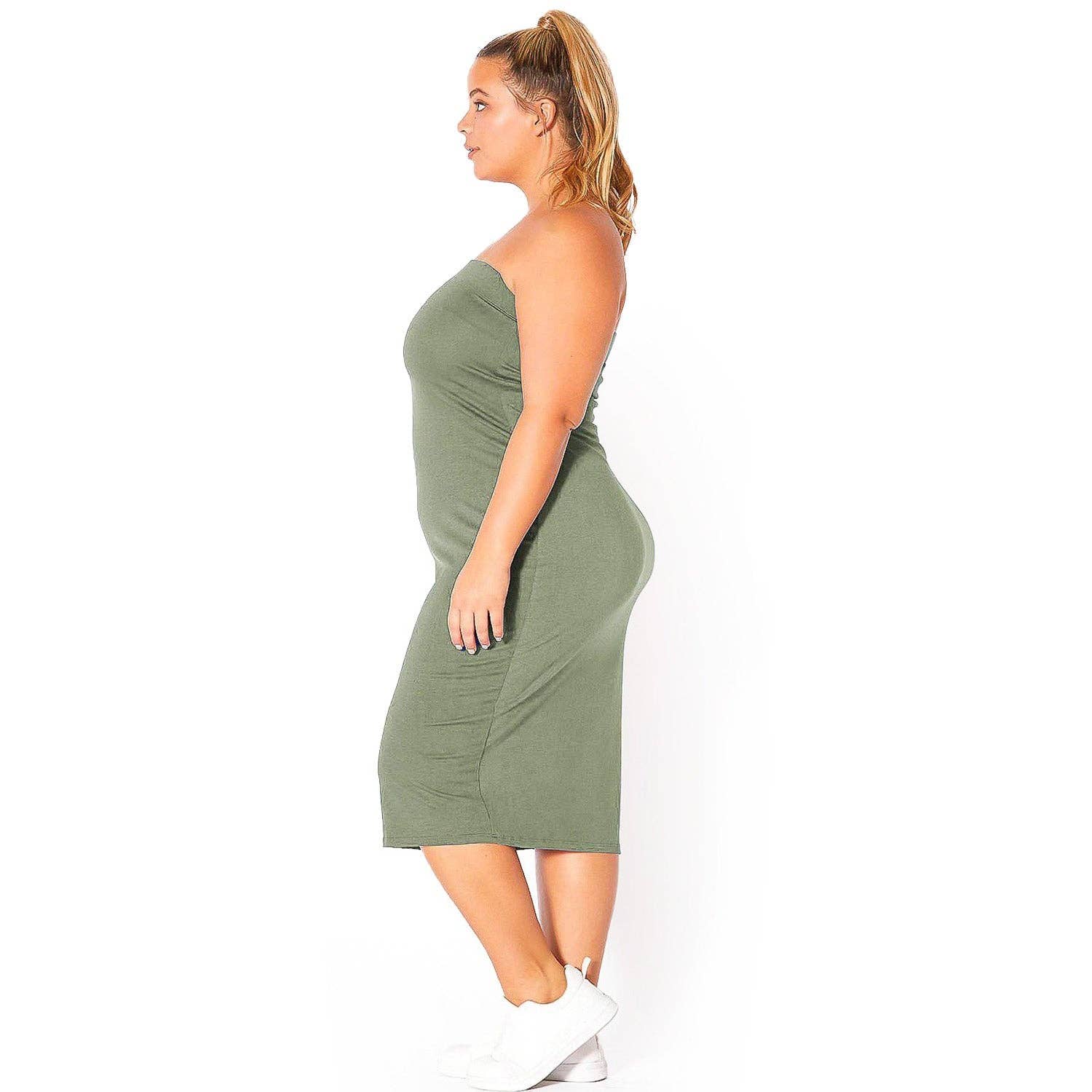 Plus Size Tube Top Bodycon Midi Dress
