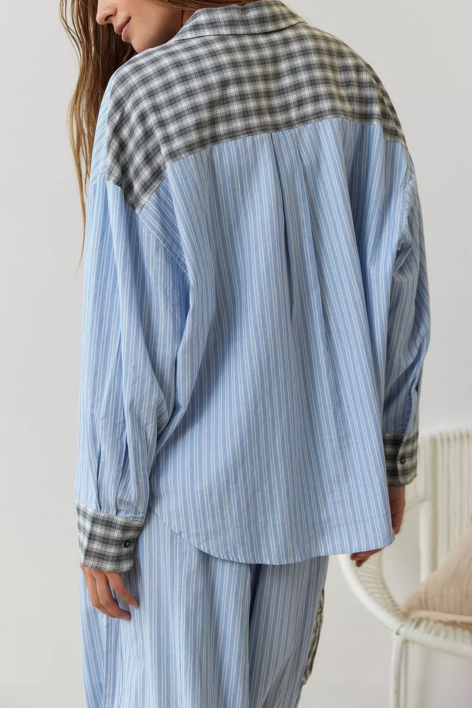 Pink plaid patchwork loose pajama set