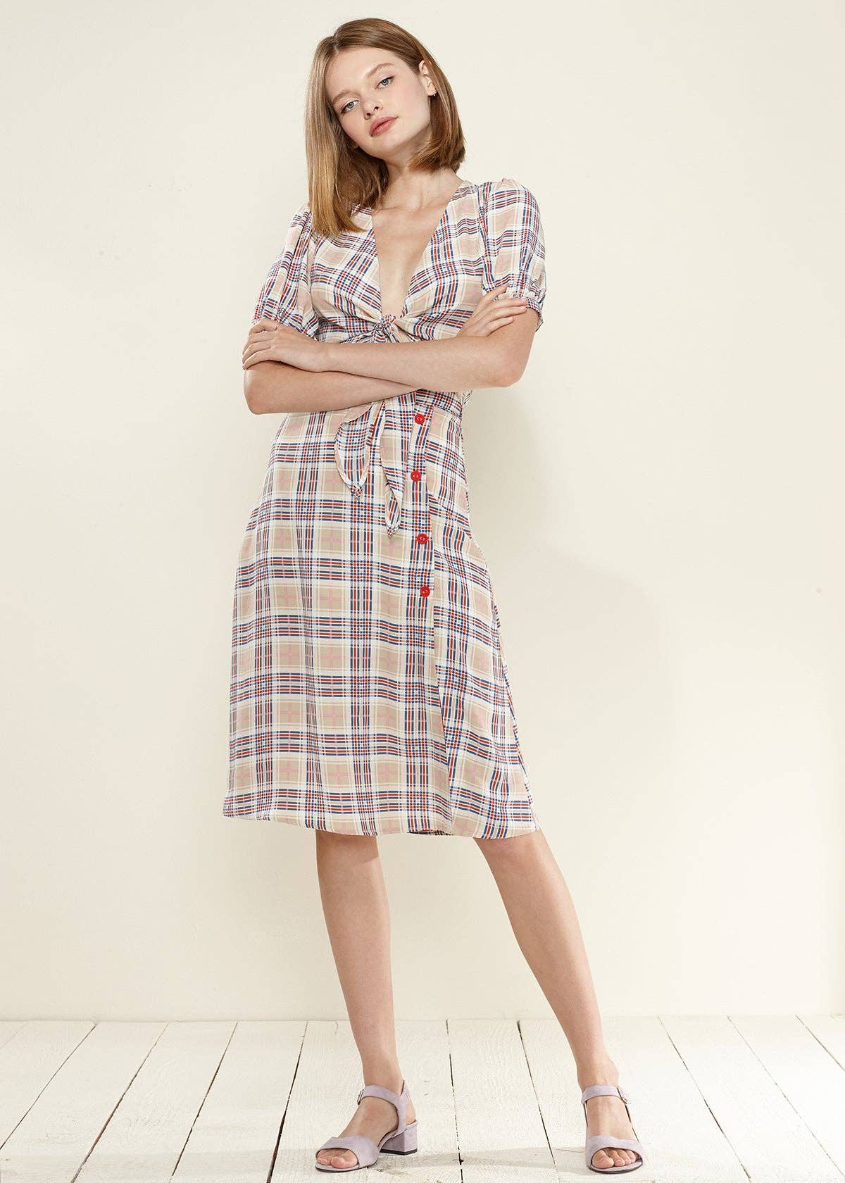 Nurode's Multi Check Button Down Slit Skirt
