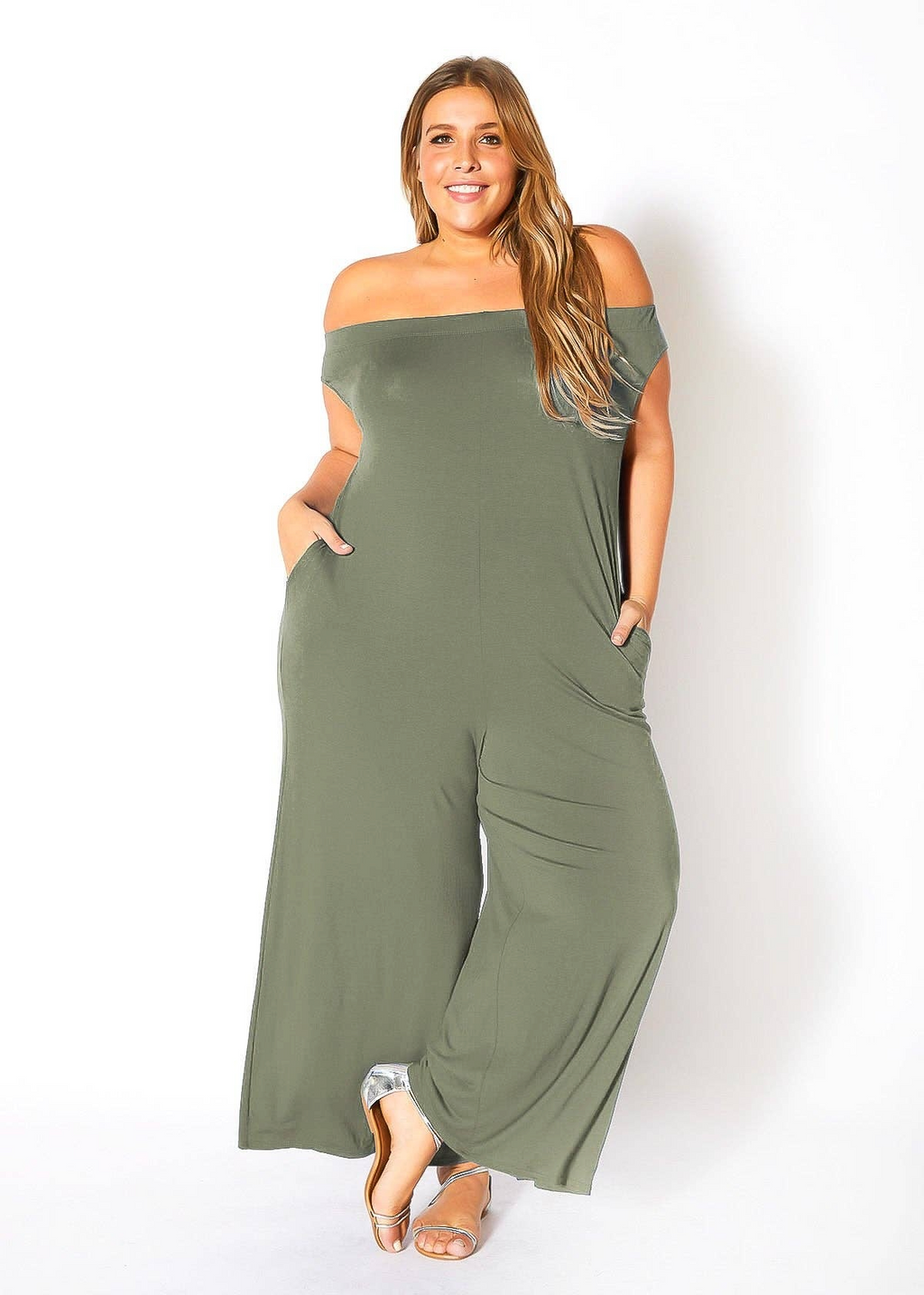 Bellatrix Plus Size Off Shoulder Wide Leg Jumpsuit