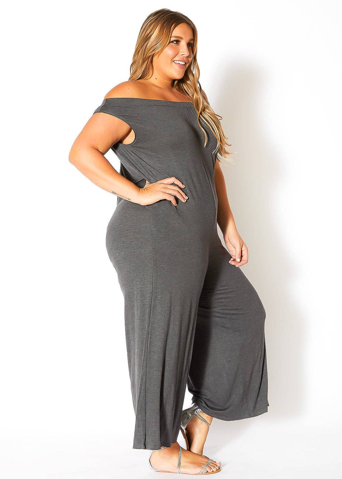 Bellatrix Plus Size Off Shoulder Wide Leg Jumpsuit