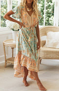 Bohemia Border Print Flutter Sleeve Maxi Dress